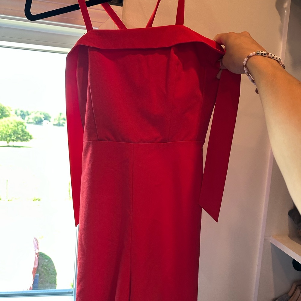 Red Millie Mackintosh romper with ties
